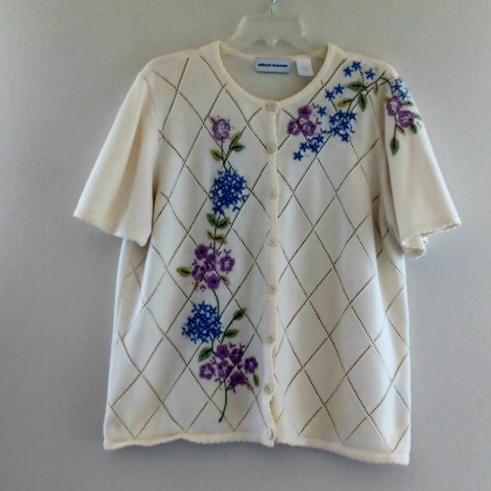 ALFRED DUNNER Embroidered Knit Cardigan, size L